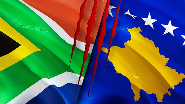 Південна Африка Косово Прапори Поняттям Шрамів Прапор Рендеринг Південноафриканська Косовська — стокове фото