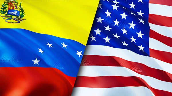 Venezuela Och Usa Flaggar Viftande Flagga Design Venezuela Usa Flagga — Stockfoto
