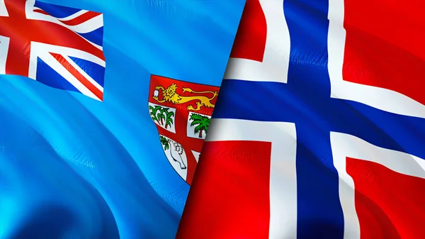 Fiji and Norway flags. 3D Waving flag design. Fiji Norway flag, picture, wallpaper. Fiji vs Norway image,3D rendering. Fiji Norway relations alliance and Trade,travel,tourism concep