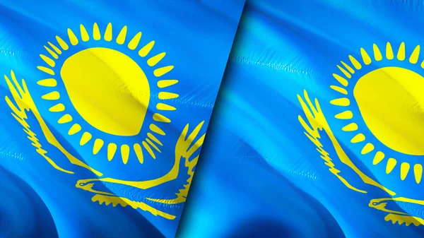 Kazakhstan and Kazakhstan flags. 3D Waving flag design. Kazakhstan Kazakhstan flag, picture, wallpaper. Kazakhstan vs Kazakhstan image,3D rendering. Kazakhstan Kazakhstan relations alliance an