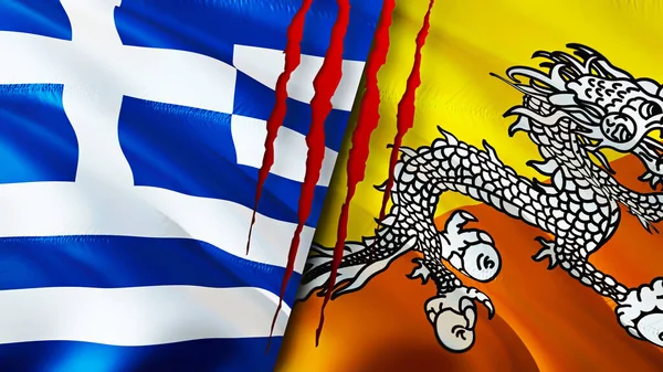 그리스와 부탄의 깃발에는 상처가 웨이브 플래그 렌더링 그리스와 부탄은 갈등의 — 스톡 사진