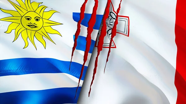 Bandiere Uruguay Malta Con Concetto Cicatrice Bandiera Sventolante Rendering Uruguay — Foto Stock