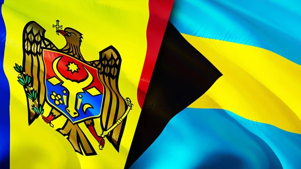 Moldavská Bahamská Vlajka Návrh Vlnění Vlajky Moldavská Vlajka Bahamy Obrázek — Stock fotografie