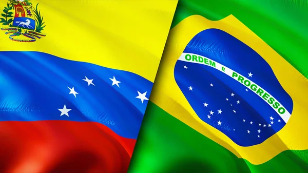 Venezuela and Brazil flags. 3D Waving flag design. Venezuela Brazil flag, picture, wallpaper. Venezuela vs Brazil image,3D rendering. Venezuela Brazil relations alliance and Trade,travel,touris