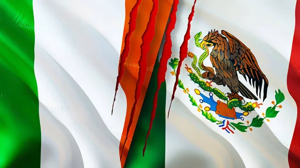 Banderas Irlanda México Con Concepto Cicatriz Ondeando Bandera Renderizado Concepto — Foto de Stock