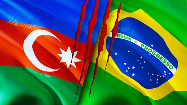 Azerbaijan and Brazil flags with scar concept. Waving flag,3D rendering. Azerbaijan and Brazil conflict concept. Azerbaijan Brazil relations concept. flag of Azerbaijan and Brazil crisis,war, attac