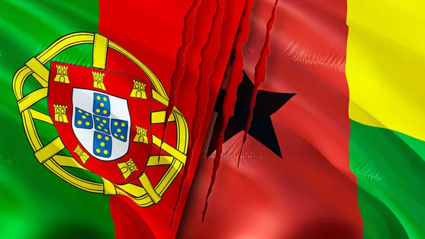 ポルトガルとギニアビサウは傷の概念でフラグを立てます 旗を振って3Dレンダリング ポルトガルとギニアビサウの対立概念 ポルトガル ギニアビサウ関係の概念 ポルトガルとギニアの国旗 — ストック写真