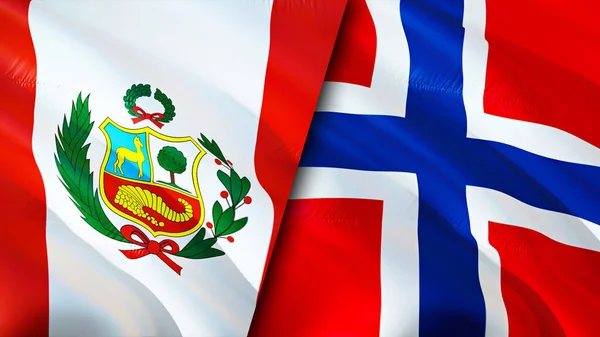 Peru and Norway flags. 3D Waving flag design. Peru Norway flag, picture, wallpaper. Peru vs Norway image,3D rendering. Peru Norway relations alliance and Trade,travel,tourism concep