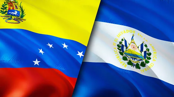 Venezuela Och Salvador Flaggor Viftande Flagga Design Venezuela Salvador Flagga — Stockfoto