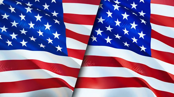 USA and United States flags. 3D Waving flag design. USA United States flag, picture, wallpaper. USA vs United States image,3D rendering. USA United States relations alliance and Trade,travel,touris