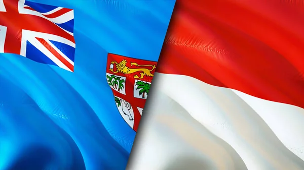 Fiji and Indonesia flags. 3D Waving flag design. Fiji Indonesia flag, picture, wallpaper. Fiji vs Indonesia image,3D rendering. Fiji Indonesia relations alliance and Trade,travel,tourism concep