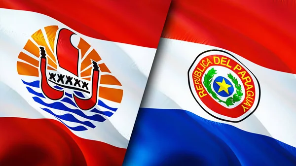 French Polynesia and Paraguay flags. 3D Waving flag design. French Polynesia Paraguay flag, picture, wallpaper. French Polynesia vs Paraguay image,3D rendering. French Polynesia Paraguay relation
