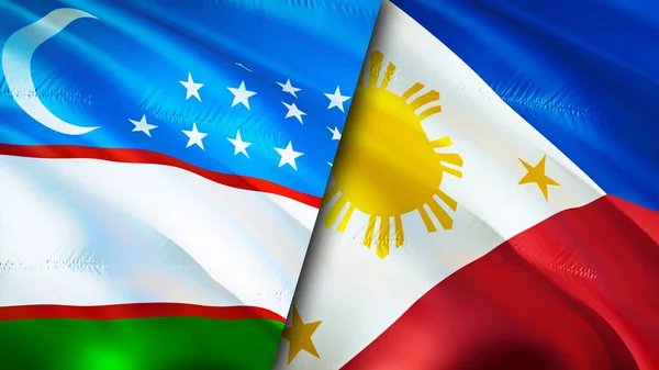 Uzbekistan and Philippines flags. 3D Waving flag design. Uzbekistan Philippines flag, picture, wallpaper. Uzbekistan vs Philippines image,3D rendering. Uzbekistan Philippines relations alliance an