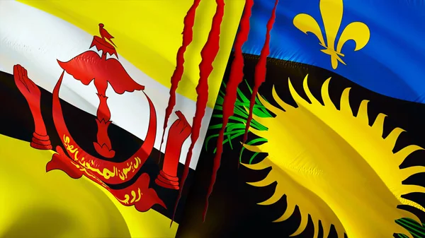 Bandeiras Brunei Guadalupe Com Conceito Cicatriz Bandeira Ondulada Renderização Brunei — Fotografia de Stock