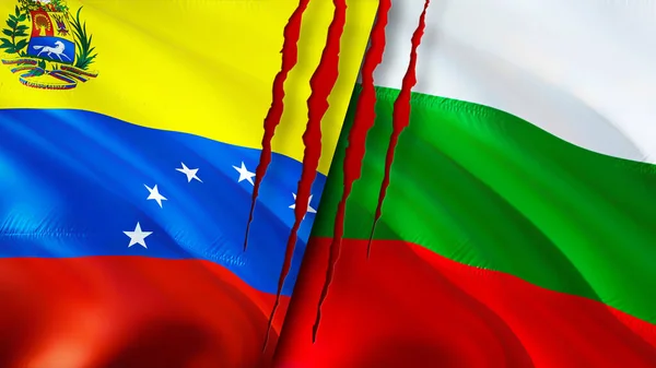 Venezuela and Bulgaria flags with scar concept. Waving flag,3D rendering. Venezuela and Bulgaria conflict concept. Venezuela Bulgaria relations concept. flag of Venezuela and Bulgaria crisis,war