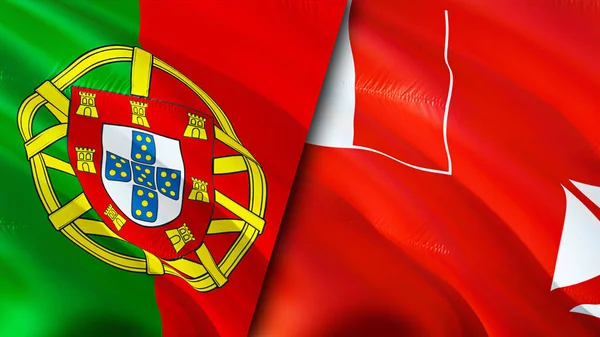 Σημαίες Πορτογαλίας Και Wallis Και Futuna Σχεδιασμός Τρισδιάστατης Κυματιστή Σημαίας — Φωτογραφία Αρχείου
