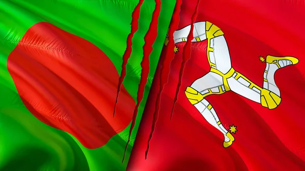 Σημαίες Μπαγκλαντές Και Νήσος Του Μαν Ουλή Έννοια Κυματιστή Σημαία — Φωτογραφία Αρχείου