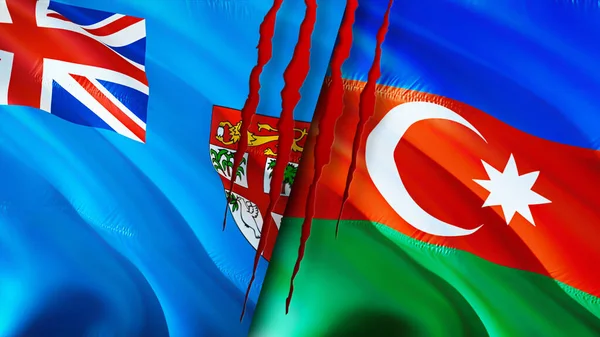 Fiji and Azerbaijan flags with scar concept. Waving flag,3D rendering. Fiji and Azerbaijan conflict concept. Fiji Azerbaijan relations concept. flag of Fiji and Azerbaijan crisis,war, attack concep