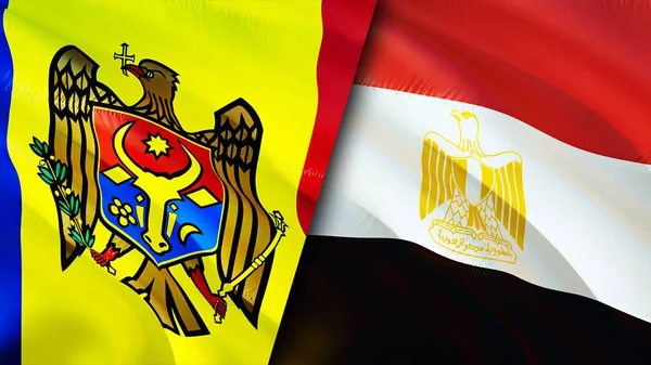 Moldova and Egypt flags. 3D Waving flag design. Moldova Egypt flag, picture, wallpaper. Moldova vs Egypt image,3D rendering. Moldova Egypt relations alliance and Trade,travel,tourism concep