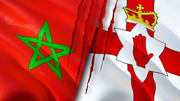 Banderas Marruecos Irlanda Del Norte Con Concepto Cicatriz Bandera Ondeante —  Fotos de Stock