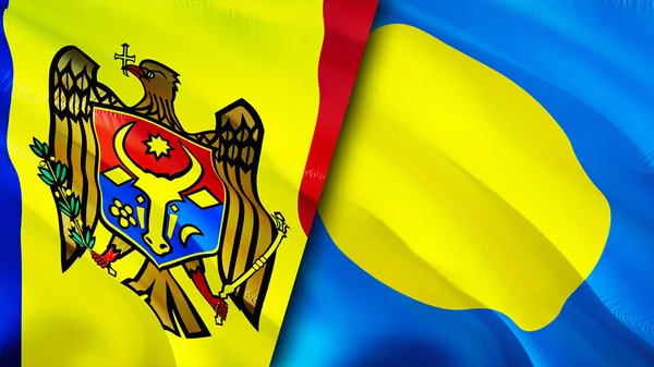 Молдова Палау Прапори Waving Flag Прапор Молдови Палау Фото Шпалери — стокове фото