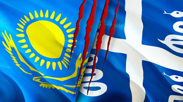 Σημαίες Καζακστάν Και Μαρτινίκας Ουλή Έννοια Κυματιστή Σημαία Τρισδιάστατη Απόδοση — Φωτογραφία Αρχείου
