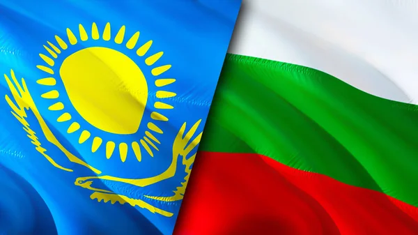 Banderas Kazajistán Bulgaria Diseño Banderas Waving Kazajstán Bulgaria Bandera Foto — Foto de Stock