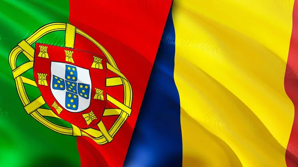 ポルトガルとチャドの旗 3D波動旗のデザイン ポルトガルのチャド旗 ポルトガル対チャド画像 3Dレンダリング ポルトガルチャド関係と貿易 観光コンプ — ストック写真