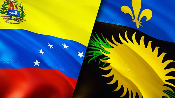 Venezuela Och Guadeloupe Flaggor Viftande Flagga Design Venezuela Guadeloupe Flagga — Stockfoto