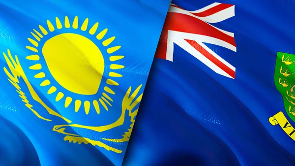 Kazakhstan and British Virgin Islands flags. 3D Waving flag design. Kazakhstan British Virgin Islands flag, picture, wallpaper. Kazakhstan vs British Virgin Islands image,3D rendering. Kazakhsta