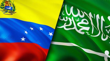 Venezuela ve Suudi Arabistan bayrakları. 3 boyutlu dalgalanan bayrak tasarımı. Venezuela Suudi Arabistan bayrağı, resim, duvar kağıdı. Venezuela, Suudi Arabistan 'a karşı, görüntü 3 boyutlu. Venezuela Suudi Arabistan ilişkileri
