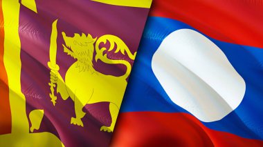 Sri Lanka ve Laos bayrakları. 3 boyutlu dalgalanan bayrak tasarımı. Sri Lanka Laos bayrağı, resim, duvar kağıdı. Sri Lanka, Laos 'a karşı, görüntü 3 boyutlu. Sri Lanka Laos ilişkileri ittifak ve ticaret, seyahat, turizm konsepti