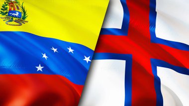 Venezuela ve Faroe Adaları bayrakları. 3 boyutlu dalgalanan bayrak tasarımı. Venezuela Faroe Adaları bayrağı, resim, duvar kağıdı. Venezuela, Faroe Adaları 'na karşı. Görüntü 3D. Venezuela Faroe Adaları ilişkileri ittifak