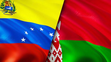 Venezuela ve Belarus bayrakları. 3 boyutlu dalgalanan bayrak tasarımı. Venezuela Belarus bayrağı, resim, duvar kağıdı. Venezuela, Belarus 'a karşı, görüntü 3 boyutlu. Venezuela Belarus ilişkileri ittifak ve ticaret, seyahat, turnuva