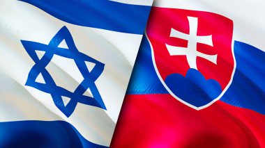 İsrail ve Slovakya bayrakları. 3 boyutlu dalgalanan bayrak tasarımı. İsrail Slovakya bayrağı, resim, duvar kağıdı. İsrail, Slovakya 'ya karşı, görüntü 3 boyutlu. İsrail Slovakya ilişkileri ittifak ve ticaret, seyahat, turizm konsepti