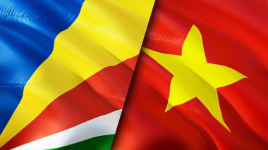 Seyşeller ve Vietnam bayrakları. 3 boyutlu dalgalanan bayrak tasarımı. Seyşeller Vietnam bayrağı, resim, duvar kağıdı. Seyşeller Vietnam 'a karşı, görüntü 3 boyutlu. Seyşeller Vietnam ilişkileri ittifakı