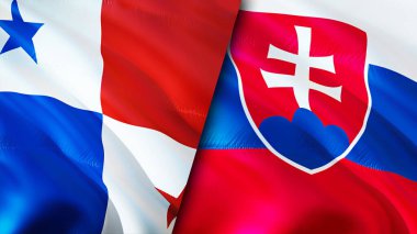 Panama ve Slovakya bayrakları. 3 boyutlu dalgalanan bayrak tasarımı. Panama Slovakya bayrağı, resim, duvar kağıdı. Panama, Slovakya görüntüsüne karşı, 3D görüntüleme. Panama Slovakya ilişkileri ittifak ve ticaret, seyahat, turizm konsepti