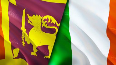 Sri Lanka ve İrlanda bayrakları. 3 boyutlu dalgalanan bayrak tasarımı. Sri Lanka İrlanda bayrağı, resim, duvar kağıdı. Sri Lanka, İrlanda imajına karşı, 3D görüntüleme. Sri Lanka İrlanda ilişkileri ittifak ve ticaret, seyahat, turnuva