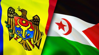 Moldova ve Batı Sahra bayrakları. 3 boyutlu dalgalanan bayrak tasarımı. Moldova Batı Sahra bayrağı, resim, duvar kağıdı. Moldova, Batı Sahra 'ya karşı, görüntü 3 boyutlu. Moldova Batı Sahra ilişkileri bir ittifak