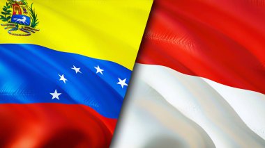 Venezuela ve Endonezya bayrakları. 3 boyutlu dalgalanan bayrak tasarımı. Venezuela Endonezya bayrağı, resim, duvar kağıdı. Venezuela, Endonezya 'ya karşı, görüntü 3 boyutlu. Venezuela Endonezya ilişkileri