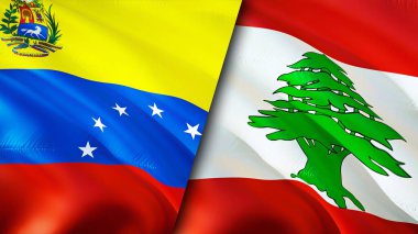 Venezuela ve Lübnan bayrakları. 3 boyutlu dalgalanan bayrak tasarımı. Venezuela Lübnan bayrağı, resim, duvar kağıdı. Venezuela Lübnan 'a karşı, görüntü 3 boyutlu. Venezuela Lübnan ilişkileri ittifak ve ticaret, seyahat, turnuva