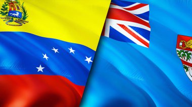 Venezuela ve Fiji bayrakları. 3 boyutlu dalgalanan bayrak tasarımı. Venezuela Fiji bayrağı, resim, duvar kağıdı. Venezuela Fiji imajına karşı, 3 boyutlu görüntüleme. Venezuela Fiji ilişkileri ittifak ve ticaret, seyahat, turizm konsepti