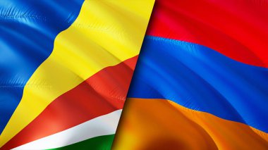 Seyşeller ve Ermenistan bayrakları. 3 boyutlu dalgalanan bayrak tasarımı. Seyşeller Ermenistan bayrağı, resim, duvar kağıdı. Seyşeller, Ermenistan 'a karşı, görüntü 3 boyutlu. Seyşeller Ermenistan İlişkiler Birliği