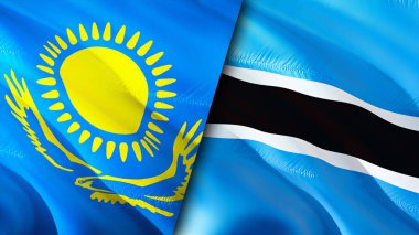 Kazakistan ve Botswana bayrakları. 3 boyutlu dalgalanan bayrak tasarımı. Kazakistan Botsvana bayrağı, resim, duvar kağıdı. Kazakistan, Botswana 'ya karşı, görüntü 3 boyutlu. Kazakistan Botsvana ilişkileri bir ittifak