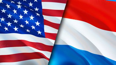 ABD ve Lüksemburg bayrakları. 3 boyutlu dalgalanan bayrak tasarımı. ABD Lüksemburg bayrağı, resim, duvar kağıdı. ABD, Lüksemburg 'a karşı, görüntü 3 boyutlu. ABD Lüksemburg ilişkileri ittifak ve ticaret, seyahat, turizm konsepti