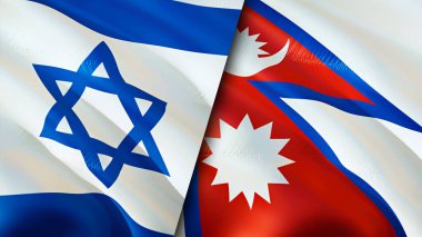 İsrail ve Nepal bayrakları. 3 boyutlu dalgalanan bayrak tasarımı. İsrail Nepal bayrağı, resim, duvar kağıdı. İsrail, Nepal 'e karşı, görüntü 3D. İsrail Nepal ilişkileri ittifak ve ticaret, seyahat, turizm konsepti