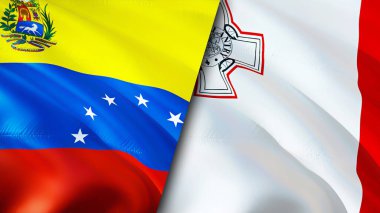 Venezuela ve Malta bayrakları. 3 boyutlu dalgalanan bayrak tasarımı. Venezuela Malta bayrağı, resim, duvar kağıdı. Venezuela, Malta 'ya karşı, görüntü 3 boyutlu. Venezuela Malta ilişkileri ittifak ve ticaret, seyahat, turizm konsepti