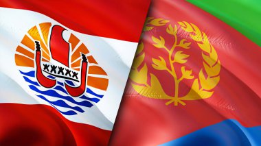 Fransız Polinezyası ve Eritre bayrakları. 3 boyutlu dalgalanan bayrak tasarımı. Fransız Polinezyası Eritre bayrağı, resim, duvar kağıdı. Fransız Polinezyası, Eritre 'ye karşı, 3 boyutlu görüntüleme. Fransız Polinezyası Eritre ilişkisi