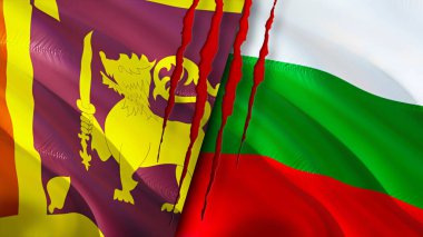 Sri Lanka ve Bulgaristan yara izi kavramına sahip. Dalgalanan bayrak, 3 boyutlu görüntüleme. Sri Lanka ve Bulgaristan ihtilaf kavramı. Sri Lanka Bulgaristan ilişkileri kavramı. Sri Lanka bayrağı ve Bulgaristan krizi, savaş