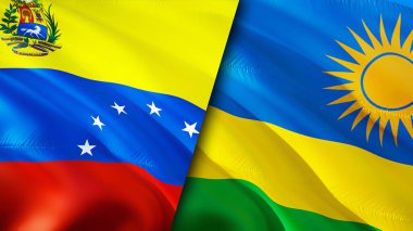 Venezuela ve Ruanda bayrakları. 3 boyutlu dalgalanan bayrak tasarımı. Venezuela Ruanda bayrağı, resim, duvar kağıdı. Venezuela, Ruanda 'ya karşı, 3 boyutlu görüntü. Venezuela Ruanda ilişkileri ittifak ve ticaret, seyahat, turnuva